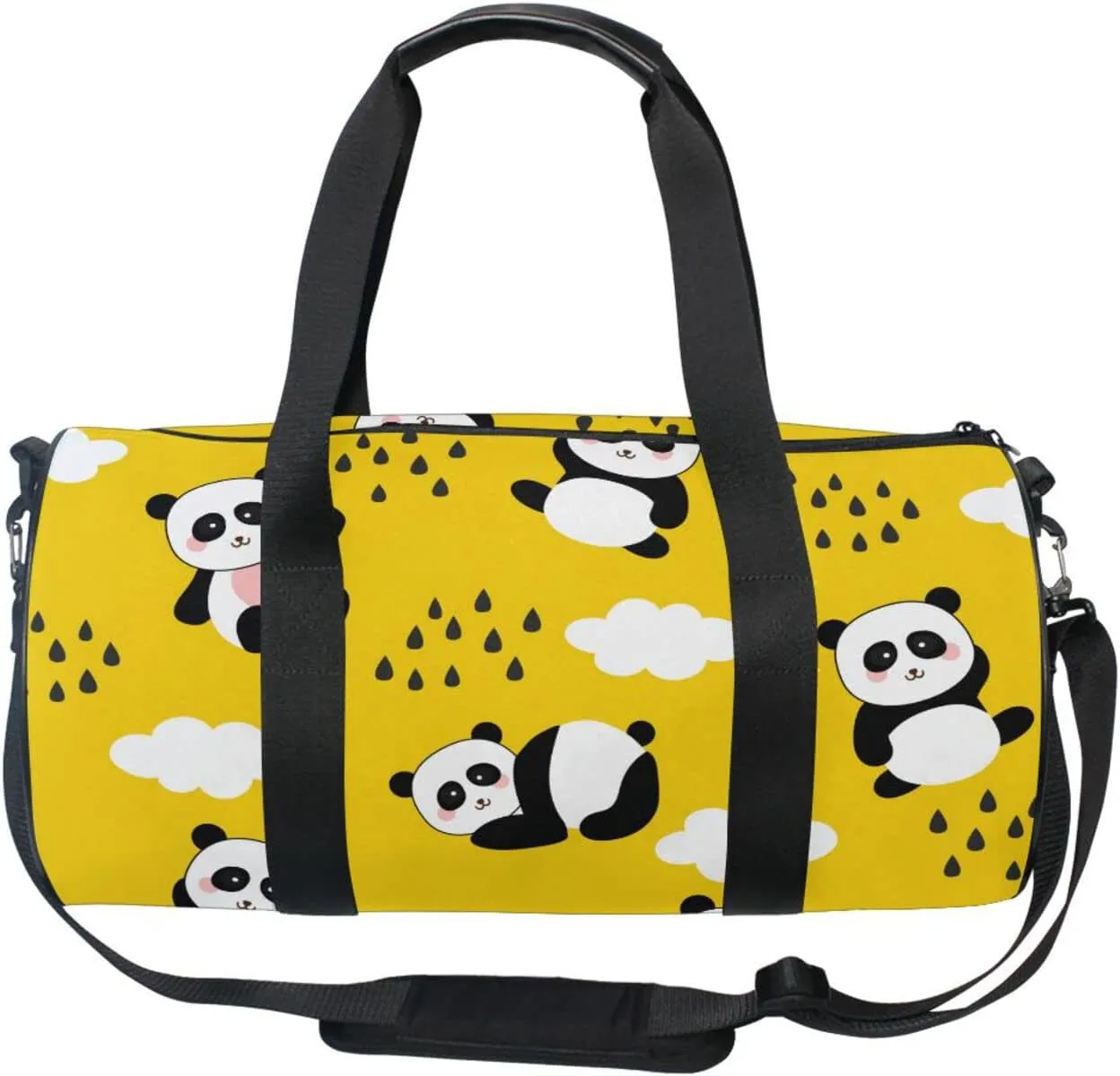 Acpiggto Gym Bag Sports Duffel Bag Panda Yellow Black Cloud Sky Rain Drops Cute Animal Travel Luggage Bag Weekender Tote Sling Shoulder Backpack for Women Men Boys Girls
