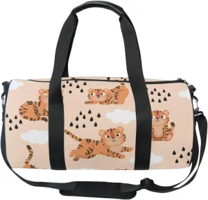 Acpiggto Gym Bag Sports Duffel Bag Pink Tiger Clouds Rain Drops Travel Luggage Bag Weekender Tote Sling Shoulder Backpack for Women Men Boys Girls