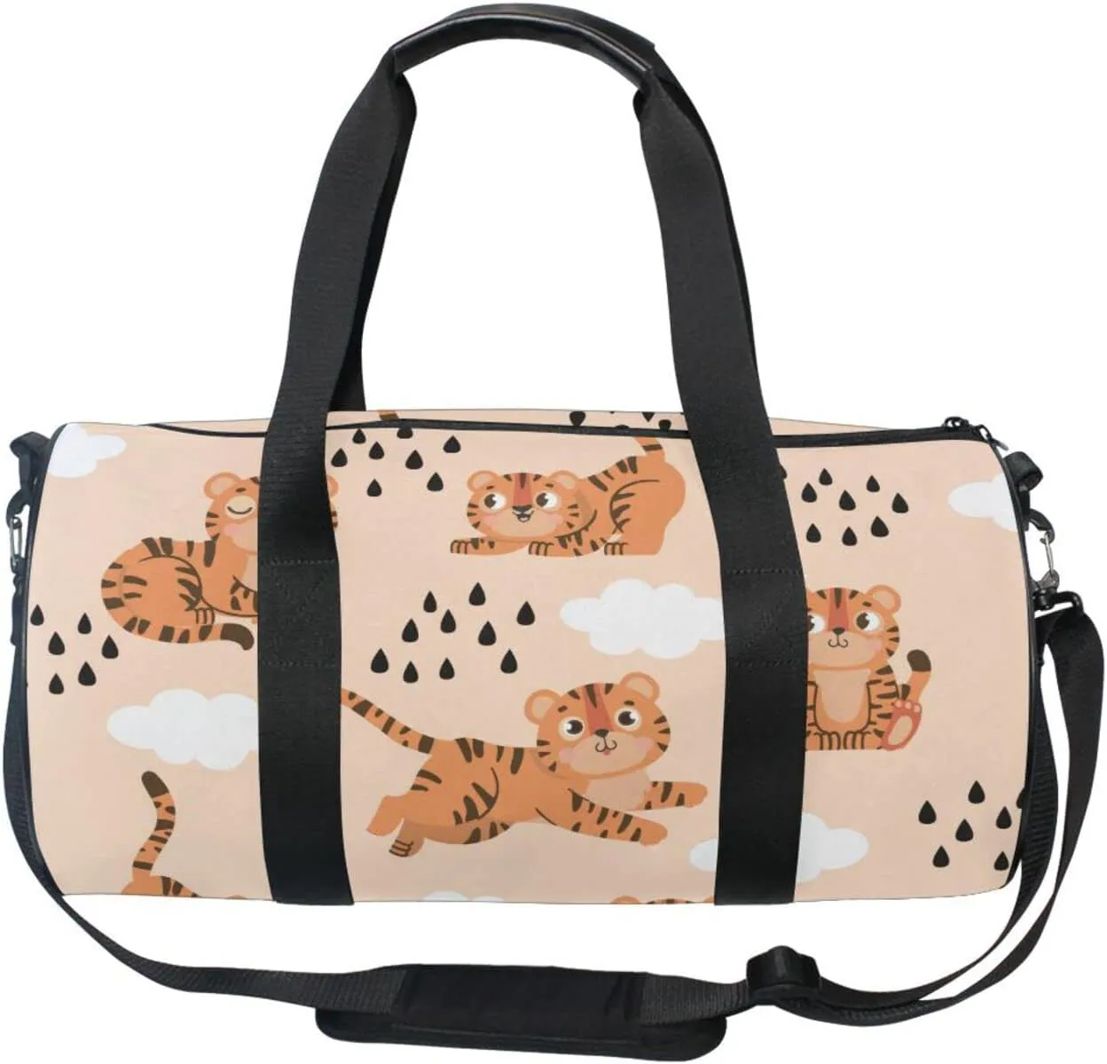 Acpiggto Gym Bag Sports Duffel Bag Pink Tiger Clouds Rain Drops Travel Luggage Bag Weekender Tote Sling Shoulder Backpack for Women Men Boys Girls