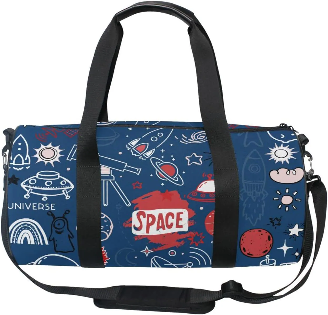 Acpiggto Gym Bag Sports Duffel Bag Space Science Universe Rocket Planet Red Navy Christmas New Year for Women Men Boys Girls Travel Luggage Bag Weekender Tote Sling Shoulder Backpack