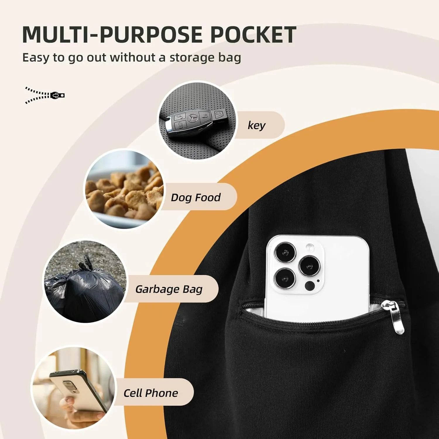 Adjustable Dog Carrier Sling - Hand-Free Dog Carriers for Small Dogs and Cats, Puppy Sling Carrier with Zipper Purse Pocket, Travel Safety Harness, Puppy Essentials (Black)