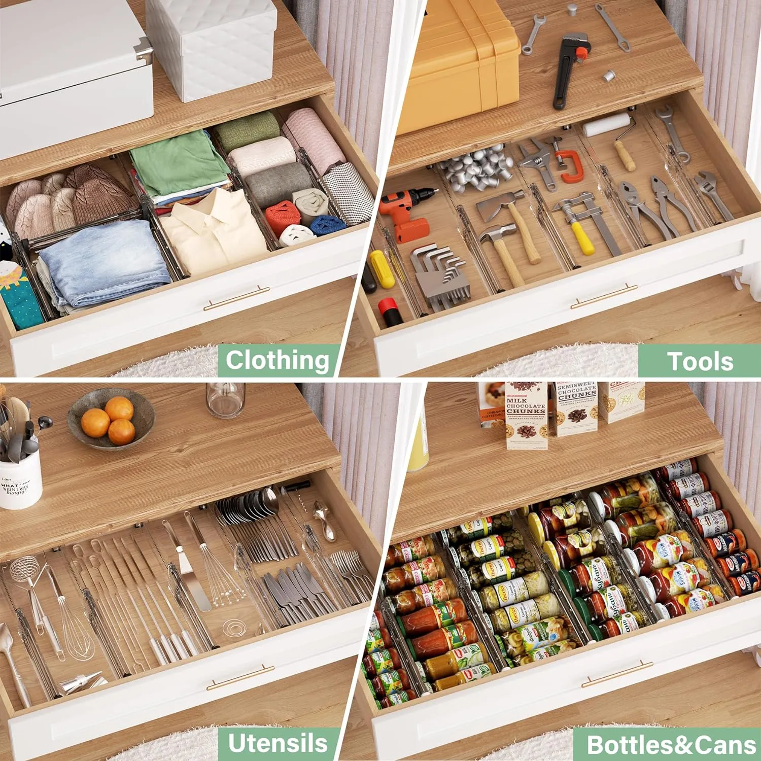Adjustable Drawer Dividers, 4'' High Expandable Drawer Organizers for Clothes, 12 Pack 12.6-22.8'' Drawer Separators for Kitchen/Bedroom/Office/Bathroom Organization and Storage