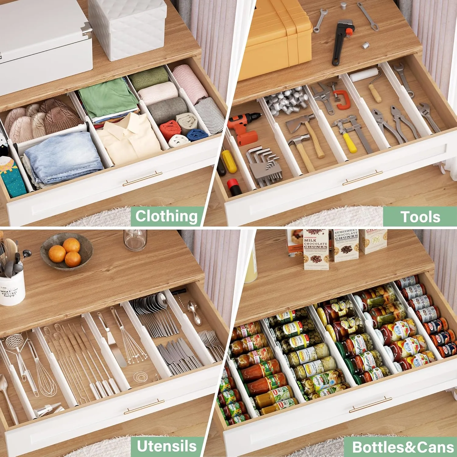 Adjustable Drawer Dividers, 4'' High Expandable Drawer Organizers for Clothes, 12 Pack 12.6-22.8'' Drawer Separators for Kitchen/Bedroom/Office/Bathroom Organization and Storage
