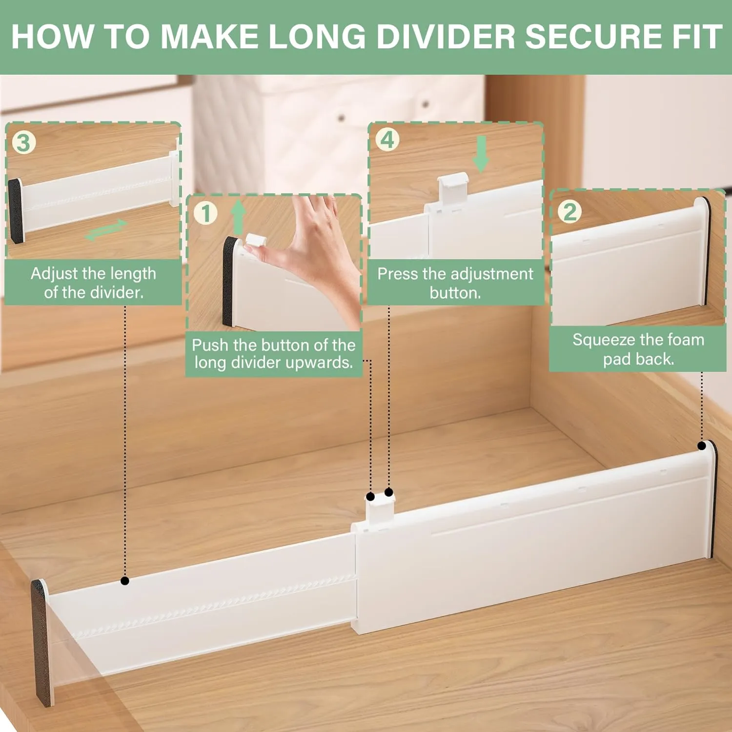 Adjustable Drawer Dividers, 4'' High Expandable Drawer Organizers for Clothes, 12 Pack 12.6-22.8'' Drawer Separators for Kitchen/Bedroom/Office/Bathroom Organization and Storage