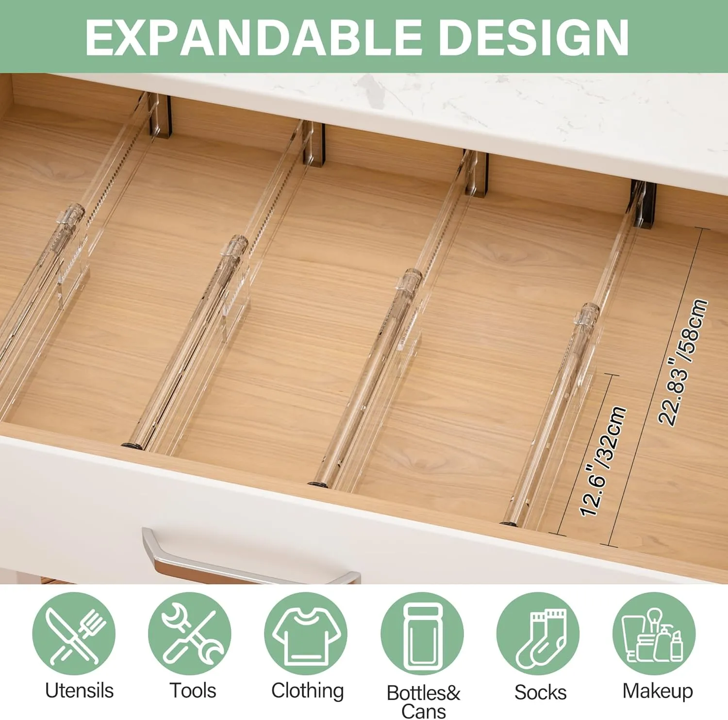 Adjustable Drawer Dividers, 4'' High Expandable Drawer Organizers for Clothes, 12 Pack 12.6-22.8'' Drawer Separators for Kitchen/Bedroom/Office/Bathroom Organization and Storage
