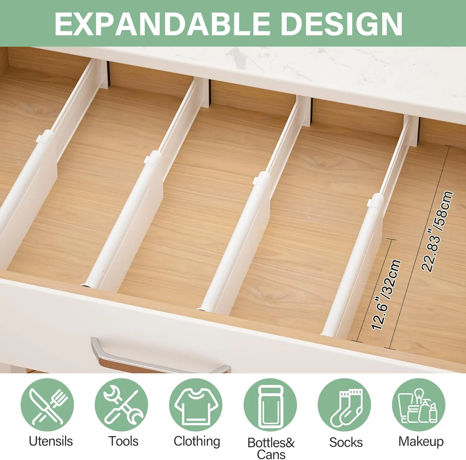 Adjustable Drawer Dividers, 4'' High Expandable Drawer Organizers for Clothes, 12 Pack 12.6-22.8'' Drawer Separators for Kitchen/Bedroom/Office/Bathroom Organization and Storage