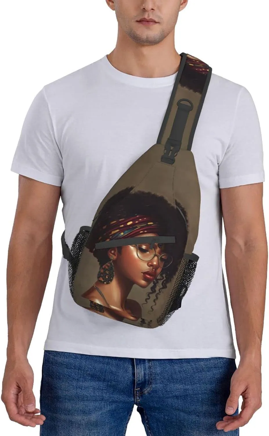 African American women Sling Bag Crossbody Women Men Travel Chest Backpack Leisure Sports Outdoor Running Hiking One Size