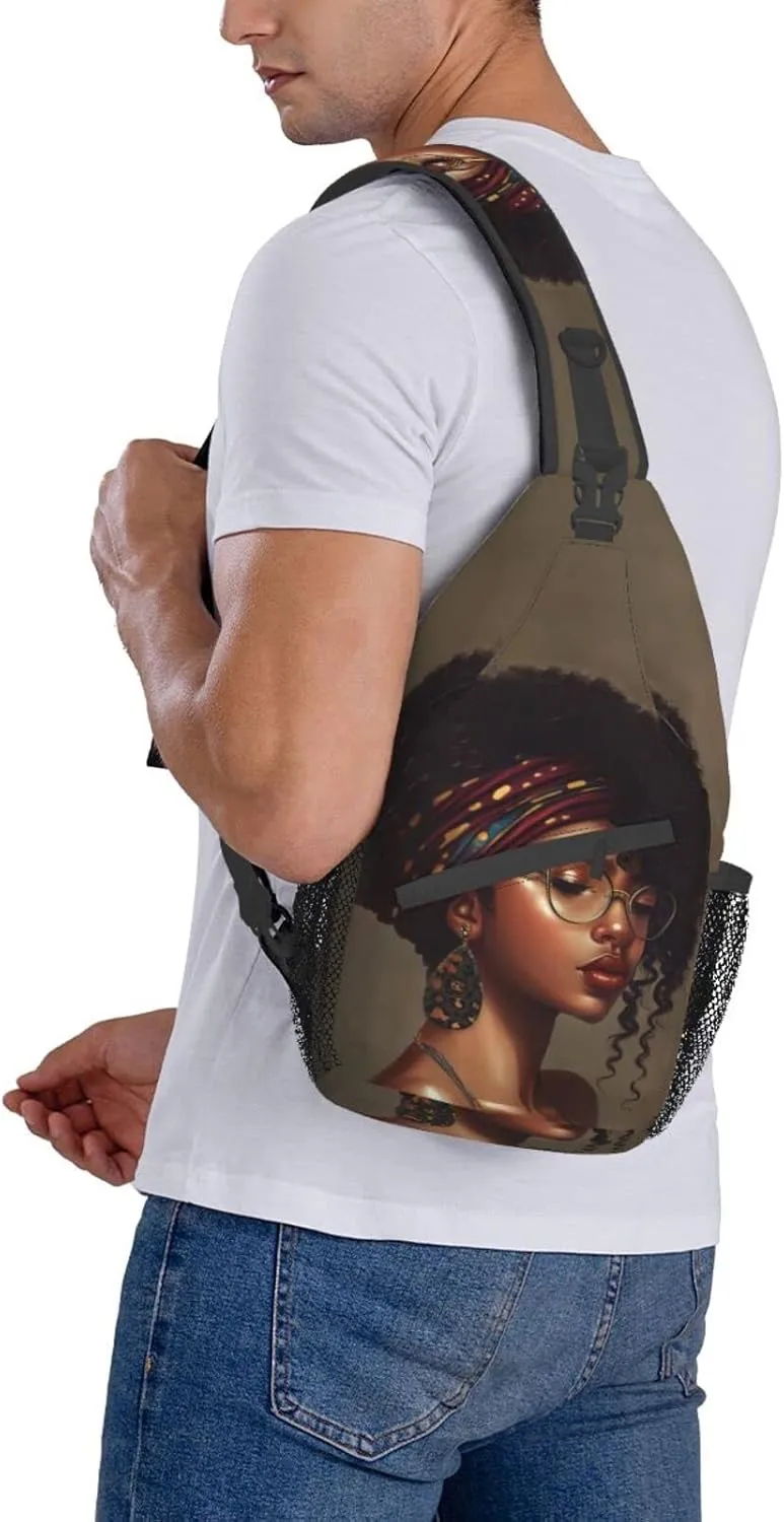 African American women Sling Bag Crossbody Women Men Travel Chest Backpack Leisure Sports Outdoor Running Hiking One Size