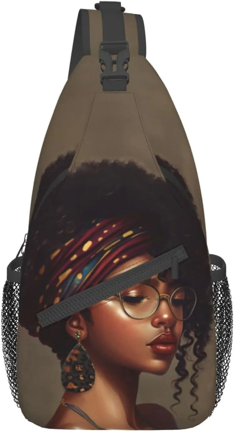 African American women Sling Bag Crossbody Women Men Travel Chest Backpack Leisure Sports Outdoor Running Hiking One Size