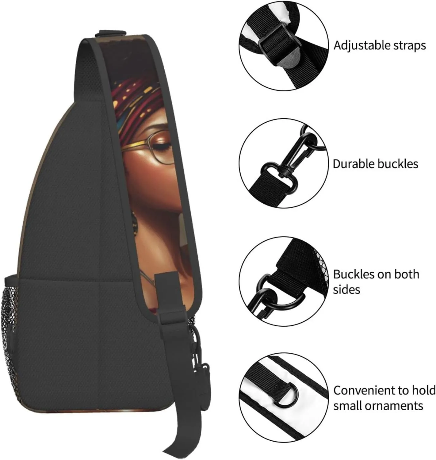 African American women Sling Bag Crossbody Women Men Travel Chest Backpack Leisure Sports Outdoor Running Hiking One Size