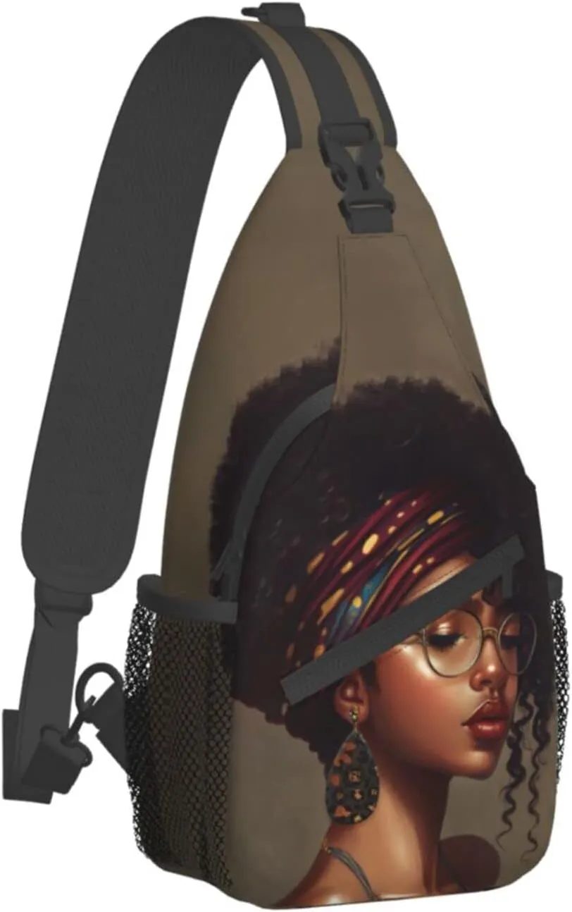African American women Sling Bag Crossbody Women Men Travel Chest Backpack Leisure Sports Outdoor Running Hiking One Size
