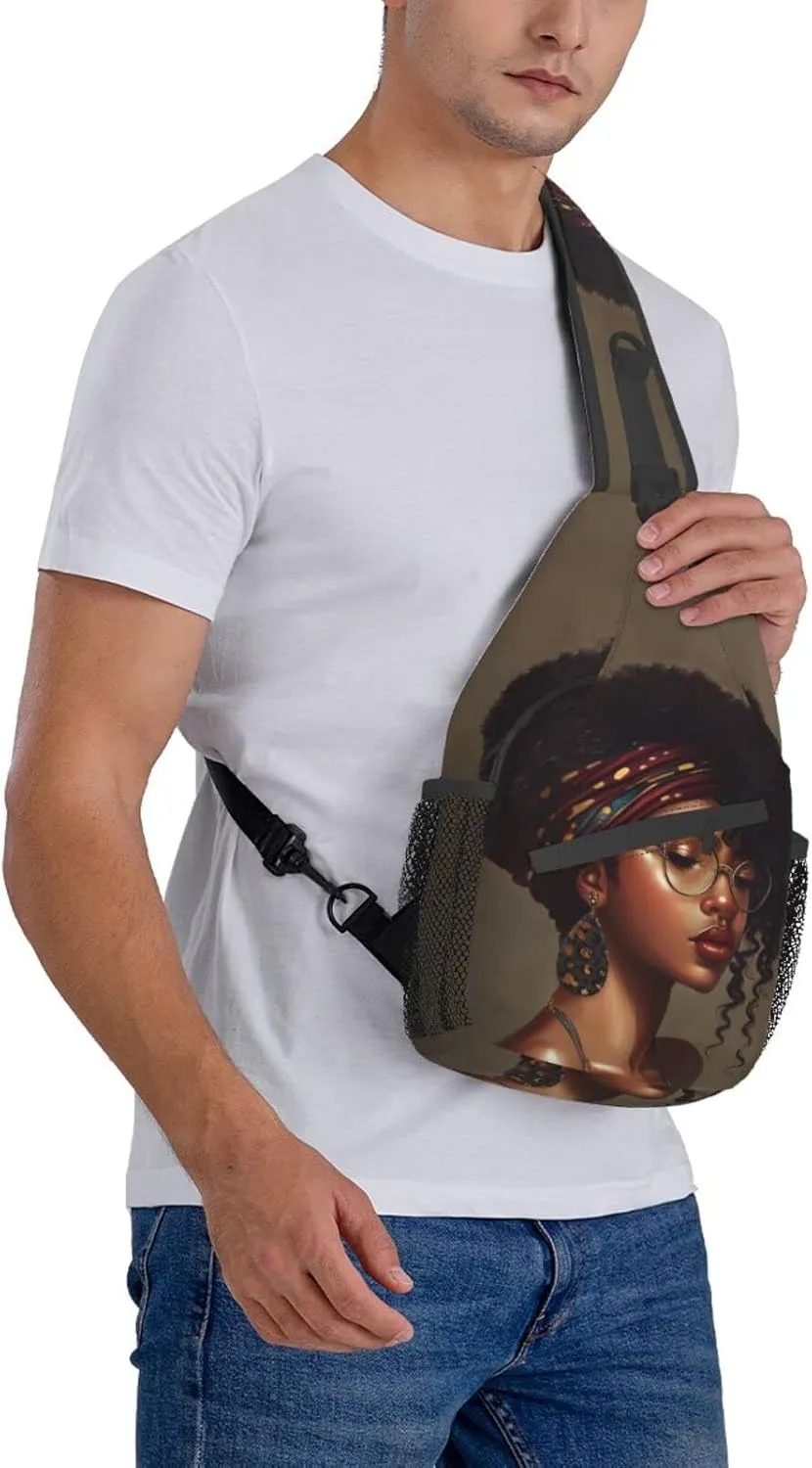 African American women Sling Bag Crossbody Women Men Travel Chest Backpack Leisure Sports Outdoor Running Hiking One Size