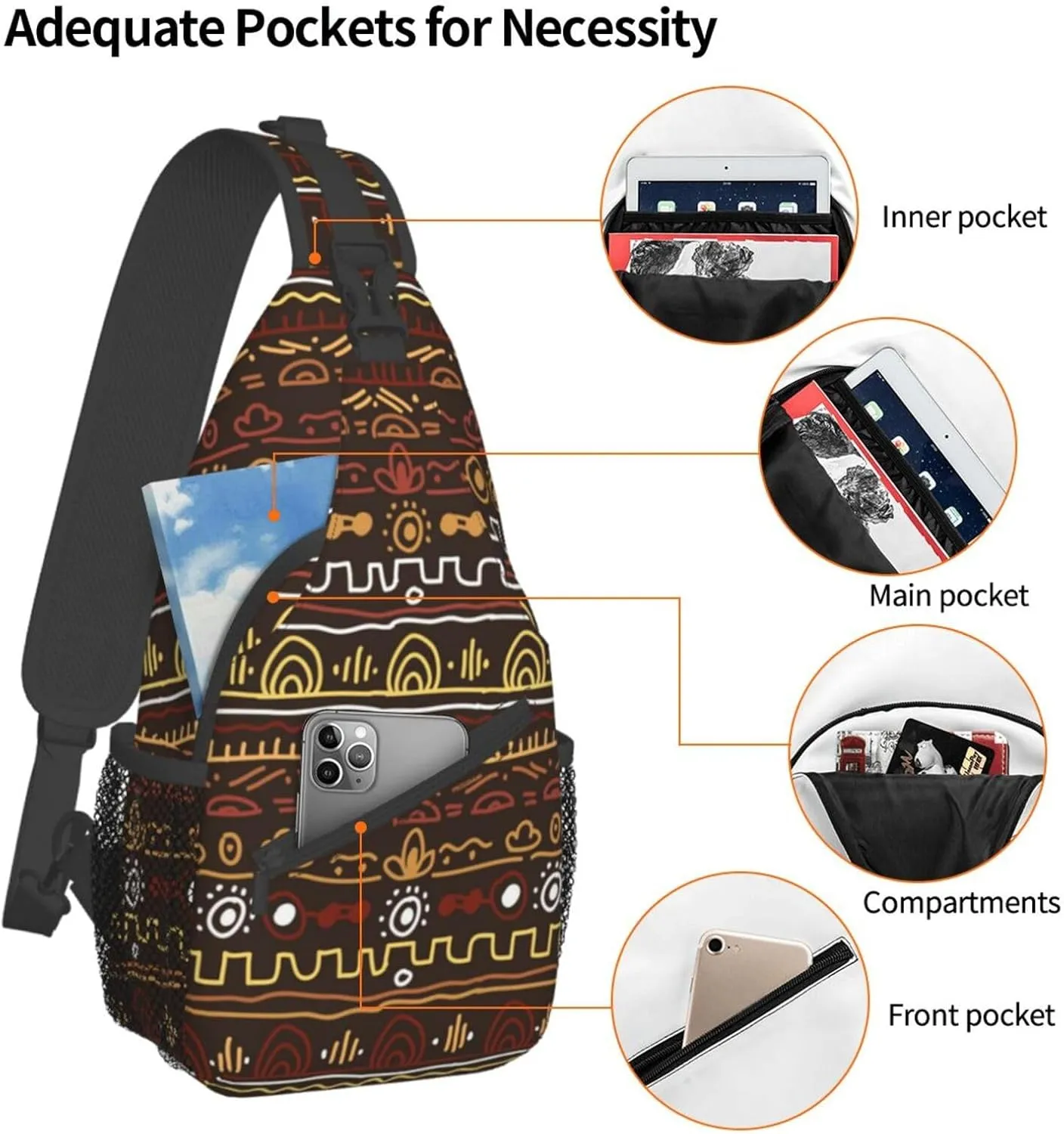 African Crossbody Bag African Art Shoulder Bag Backpack Africa Sling Bag Chest Casual Daypack for Outdoor