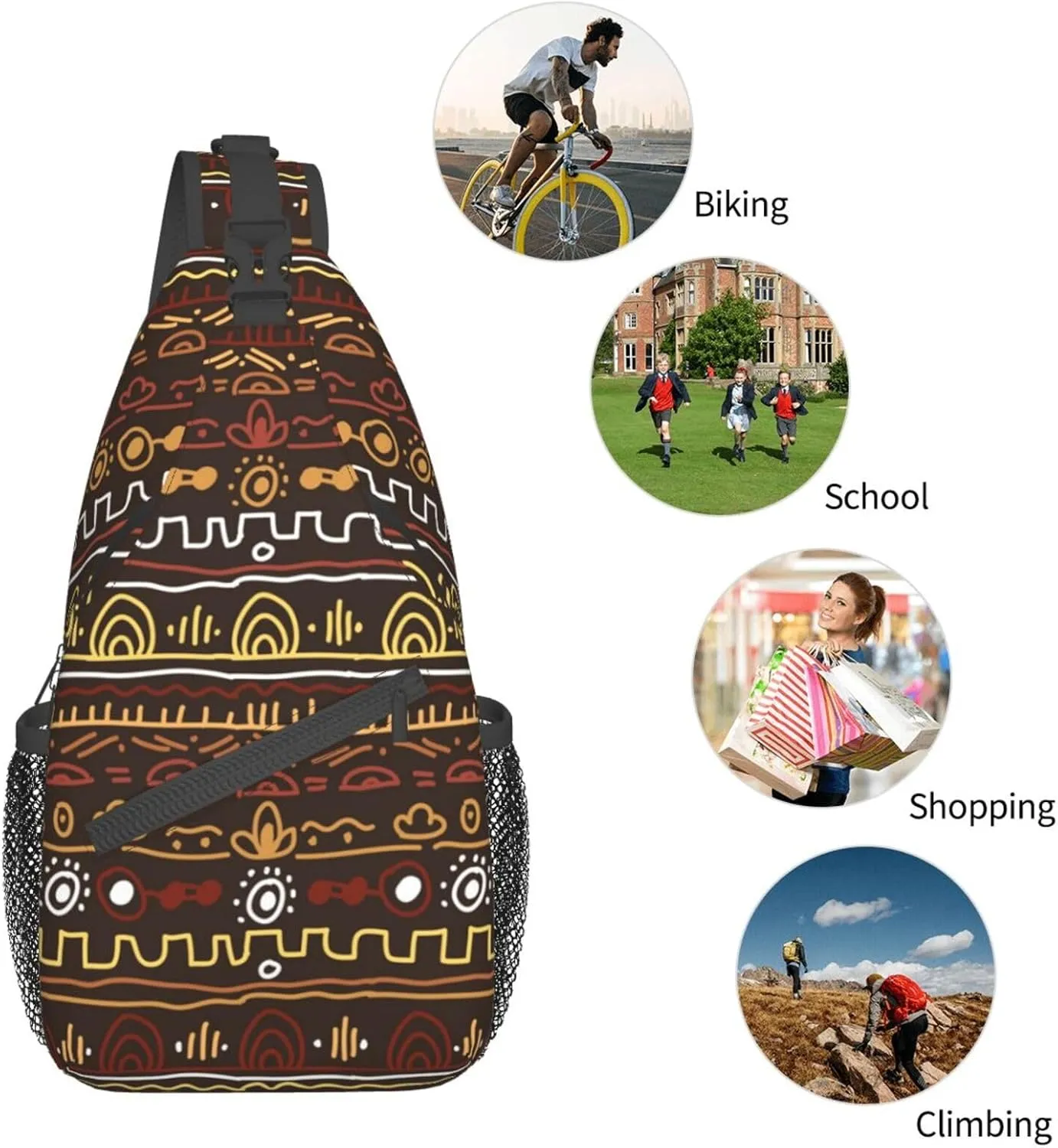 African Crossbody Bag African Art Shoulder Bag Backpack Africa Sling Bag Chest Casual Daypack for Outdoor