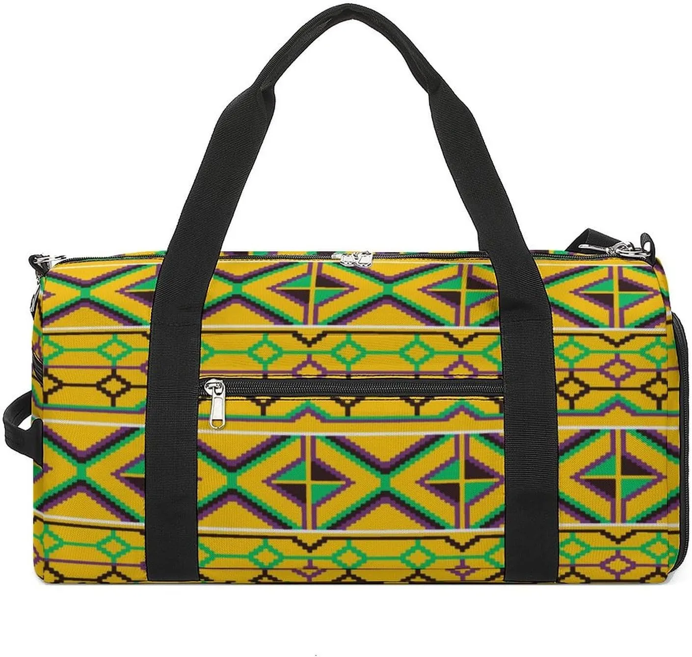 African Kente Pattern Travel Gym Bag Sport Workout Duffel Bags with Compartments And Side Pocket