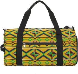 African Kente Pattern Travel Gym Bag Sport Workout Duffel Bags with Compartments And Side Pocket