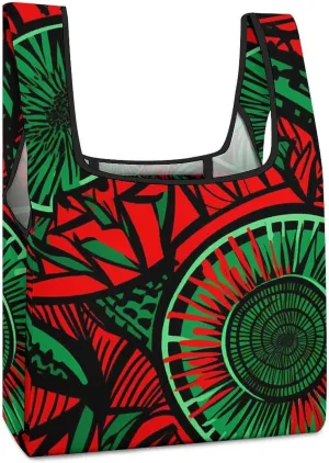 African Wax Print Novelty Reusable Grocery Bag Fold-able Shopping Bags Washable Tote Lightweight Storage Pouch with Handle