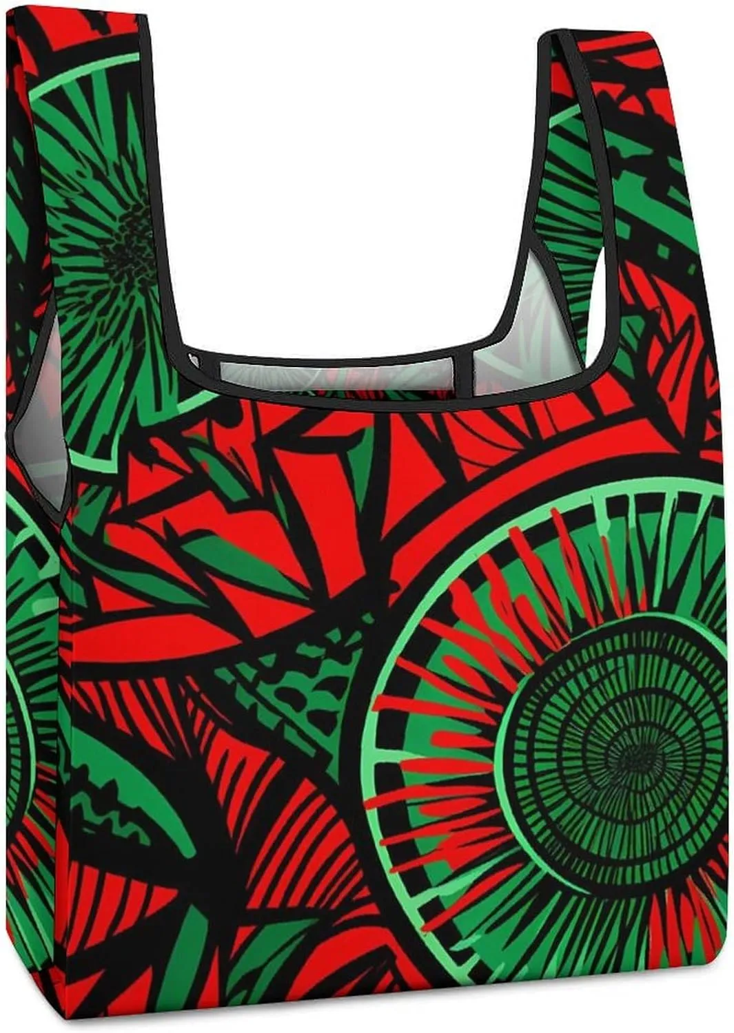 African Wax Print Novelty Reusable Grocery Bag Fold-able Shopping Bags Washable Tote Lightweight Storage Pouch with Handle