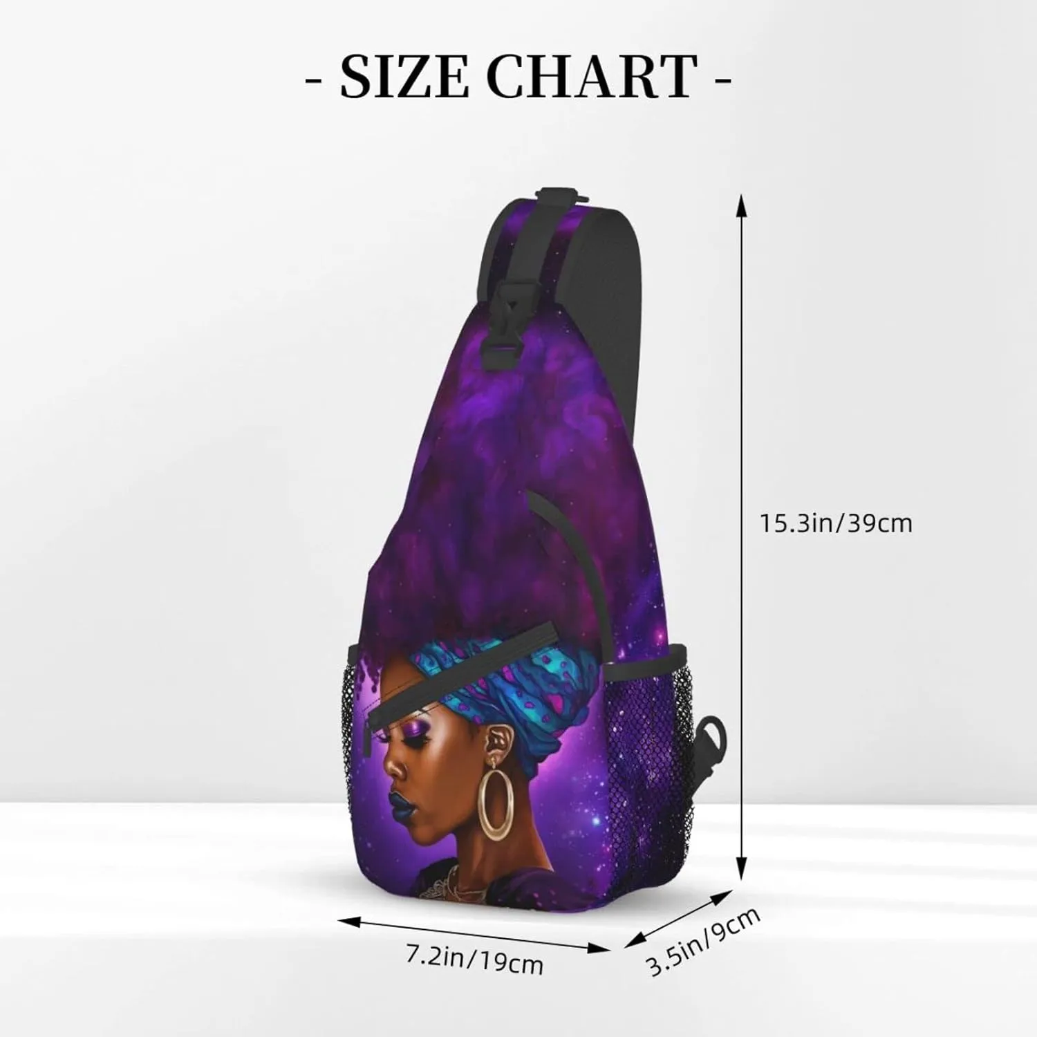 Afro African American Woman With Purple Hair Sling Bag Crossbody Women Men Travel Chest Backpack Leisure Sports Outdoor Running Hiking One Size