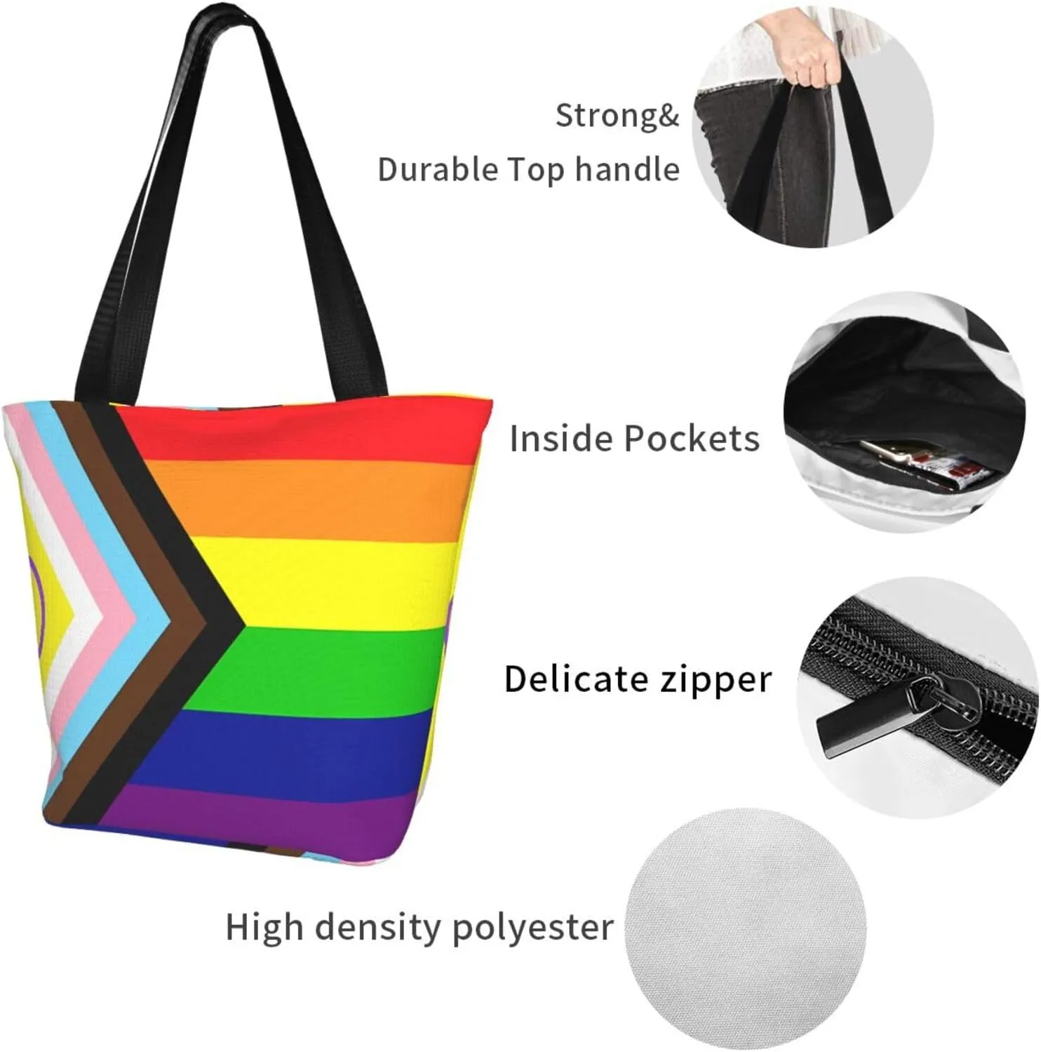 Agender flag Women's Tote Bag Lightweight Shopping Handbag Travel Shoulder Bag With Zipper
