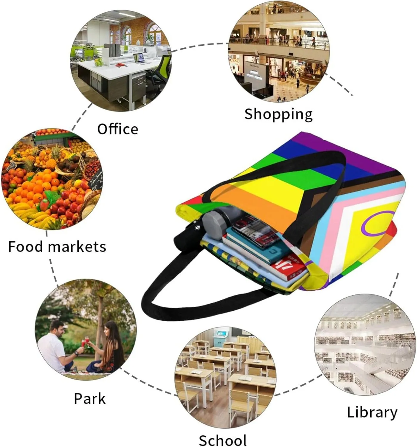 Agender flag Women's Tote Bag Lightweight Shopping Handbag Travel Shoulder Bag With Zipper