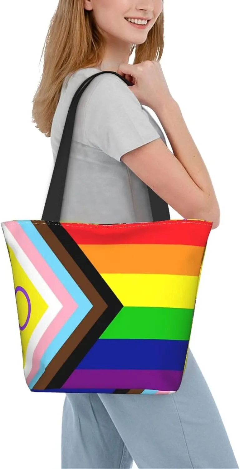 Agender flag Women's Tote Bag Lightweight Shopping Handbag Travel Shoulder Bag With Zipper
