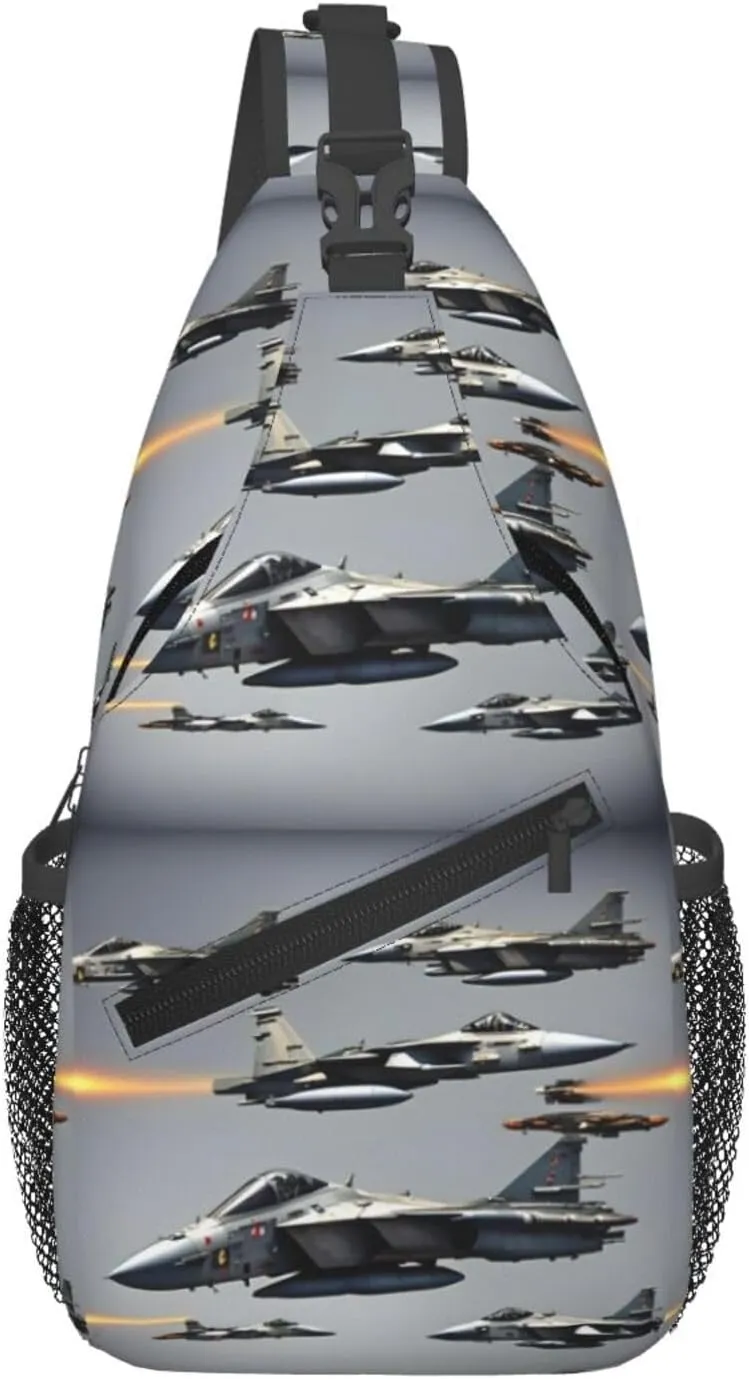 Aircraft Fighter Jets Print Sling Bag Crossbody Travel Hiking Chest Backpack Shoulder Daypack For Women Men