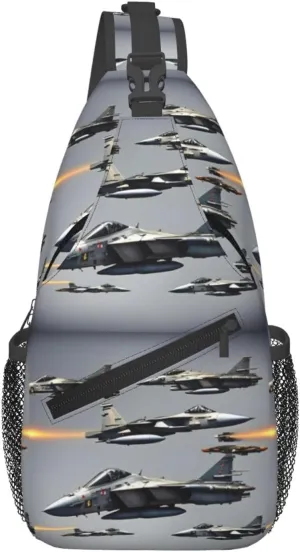 Aircraft Fighter Jets Print Sling Bag Crossbody Travel Hiking Chest Backpack Shoulder Daypack For Women Men