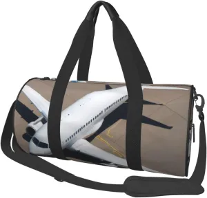 Airplane Printed Travel Bag,Round Personal Item Storage bag,Foldie Duffel Bag for Traveling Vacation,Fitness,Sports