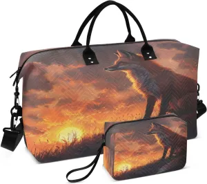 ALAZA Fox Sunset Mountain Travel Duffel Bag Gym Bag Sports Tote Bag Weekender Overnight Travel Bag for Women Men Business Trip Workout