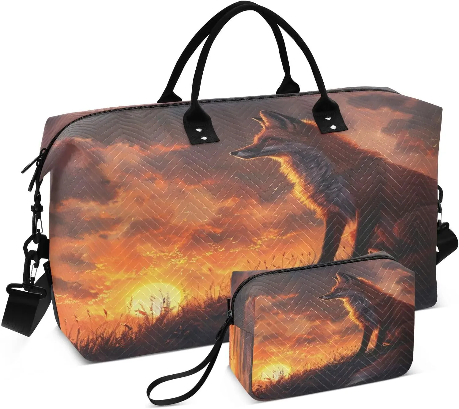 ALAZA Fox Sunset Mountain Travel Duffel Bag Gym Bag Sports Tote Bag Weekender Overnight Travel Bag for Women Men Business Trip Workout