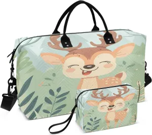 ALAZA Happy Cute Deer Travel Duffel Bag Gym Bag Sports Tote Bag Weekender Overnight Travel Bag for Women Men Business Trip Workout