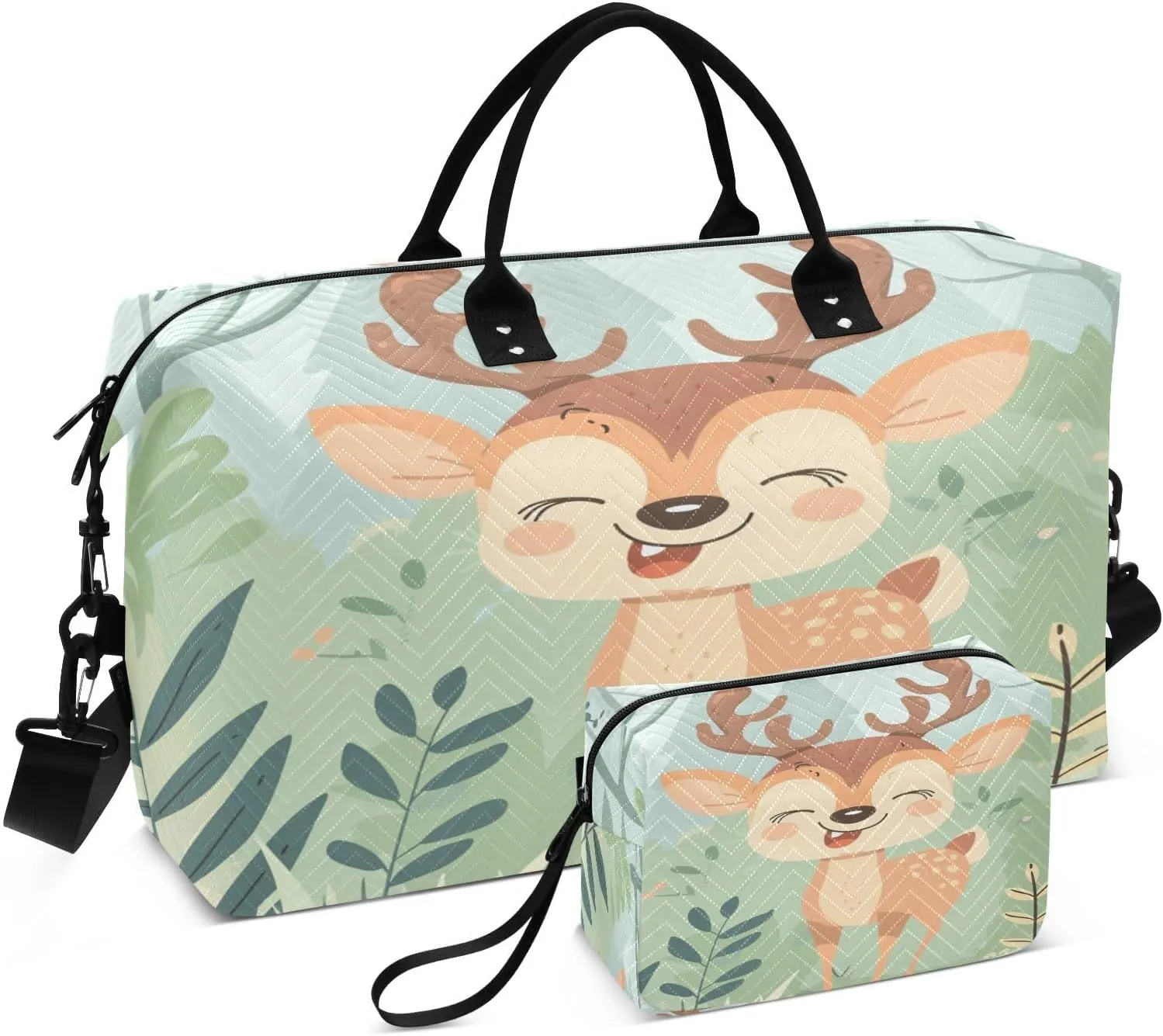 ALAZA Happy Cute Deer Travel Duffel Bag Gym Bag Sports Tote Bag Weekender Overnight Travel Bag for Women Men Business Trip Workout