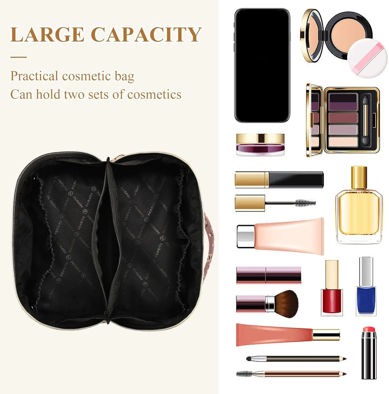 ALAZA Pug Dog with Coffee Pattern Makeup Bag Travel Cosmetic Bag Portable Zipper Cosmetic Pouch with Handle and Divider for Women Collage Dorm Business Trip