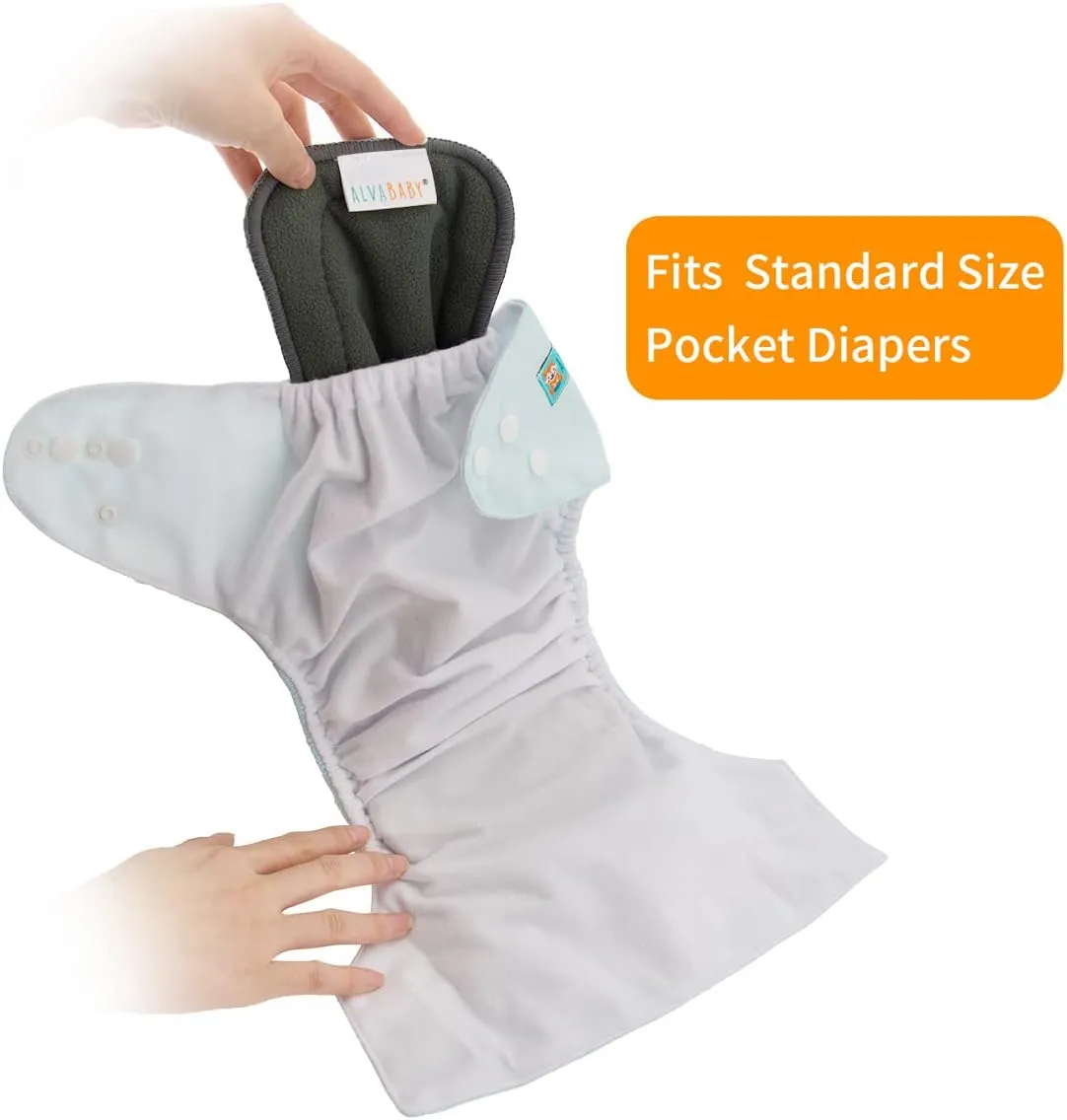 ALVABABY Reusable 4 Layers 6 Pack Inserts with Gussets for Baby Cloth Diaper and Cloth Diapers Covers 6FLN