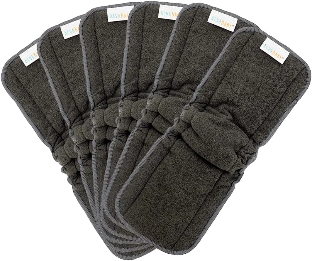 ALVABABY Reusable 4 Layers 6 Pack Inserts with Gussets for Baby Cloth Diaper and Cloth Diapers Covers 6FLN