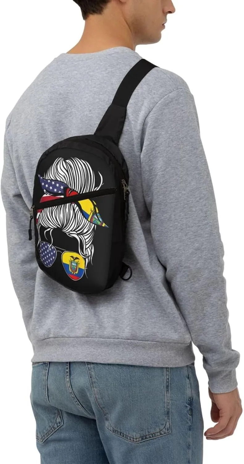 American Ecuadorian Flag Women Women Ecuador Grown Packable Crossbody Bag Portable Sling Bags Foldable Travel Daypack Reusable Sports Shoulder Backpack Diagonally Chest Bag for Workout