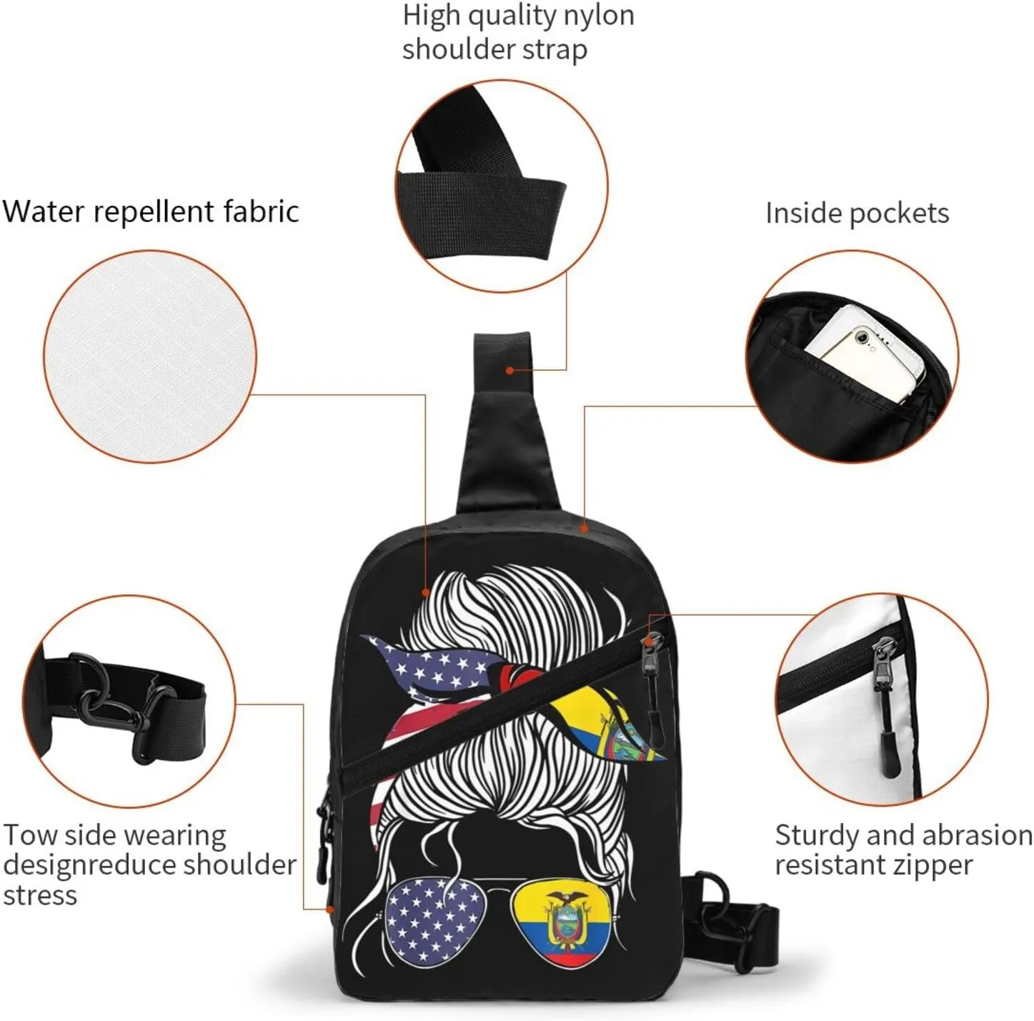 American Ecuadorian Flag Women Women Ecuador Grown Packable Crossbody Bag Portable Sling Bags Foldable Travel Daypack Reusable Sports Shoulder Backpack Diagonally Chest Bag for Workout