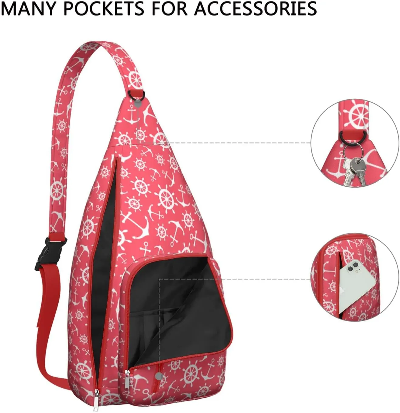 Anchor Pattern Crossbody Bag Daypack for Women Men Lightweight Waterproof Sling Bag Backpack Hiking Cycling