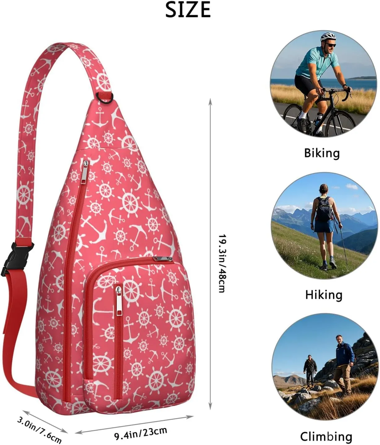 Anchor Pattern Crossbody Bag Daypack for Women Men Lightweight Waterproof Sling Bag Backpack Hiking Cycling