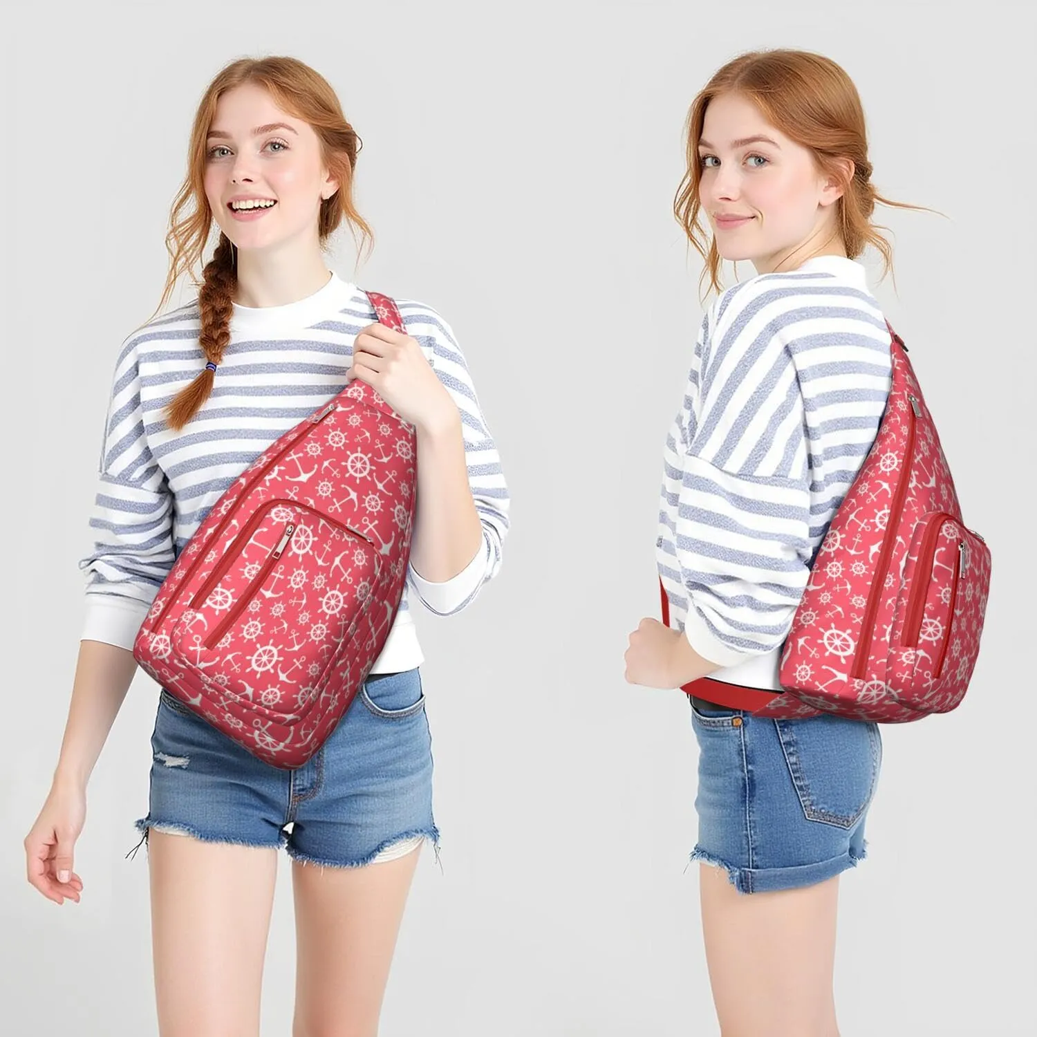 Anchor Pattern Crossbody Bag Daypack for Women Men Lightweight Waterproof Sling Bag Backpack Hiking Cycling