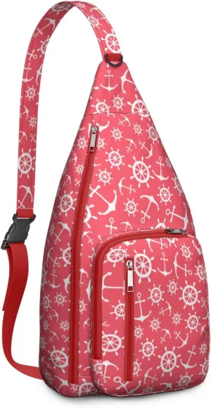 Anchor Pattern Crossbody Bag Daypack for Women Men Lightweight Waterproof Sling Bag Backpack Hiking Cycling