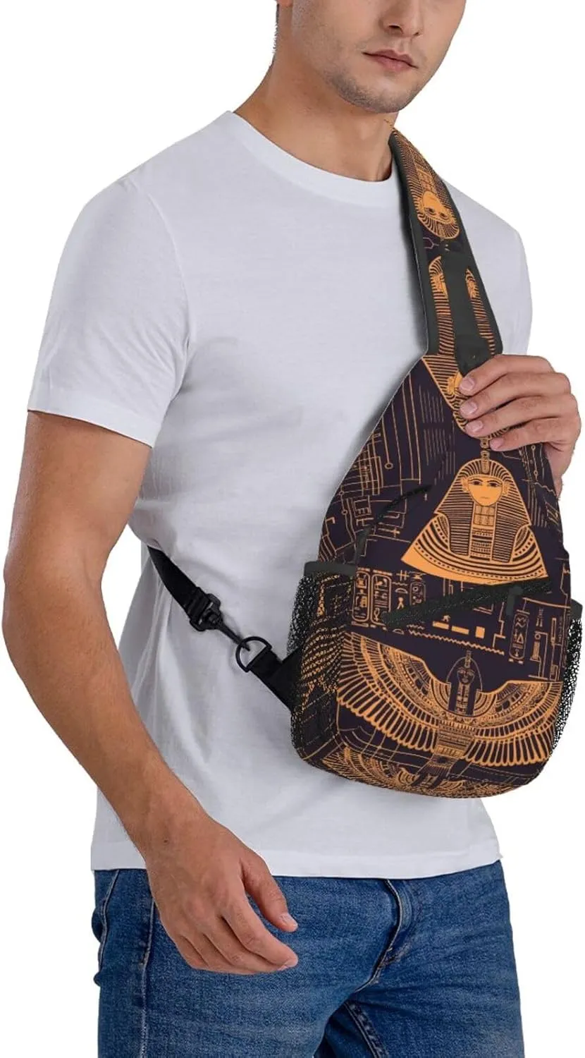 Ancient Egyptian Civilization Travel Sling Bag, Hiking Shoulder Pack, Adjustable Strap Multiple Compartments Unisex Outdoor Commuting Daypack