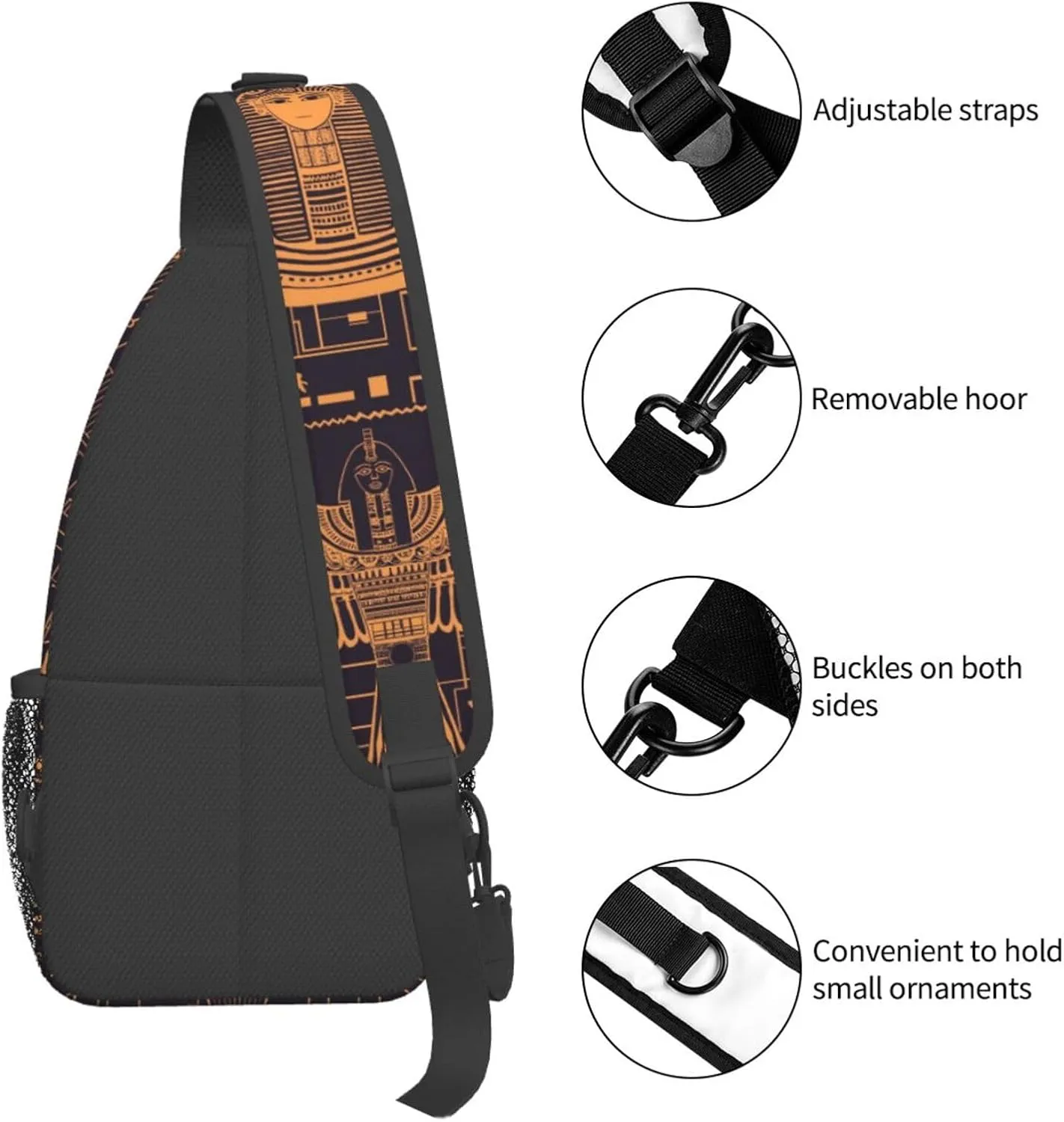 Ancient Egyptian Civilization Travel Sling Bag, Hiking Shoulder Pack, Adjustable Strap Multiple Compartments Unisex Outdoor Commuting Daypack