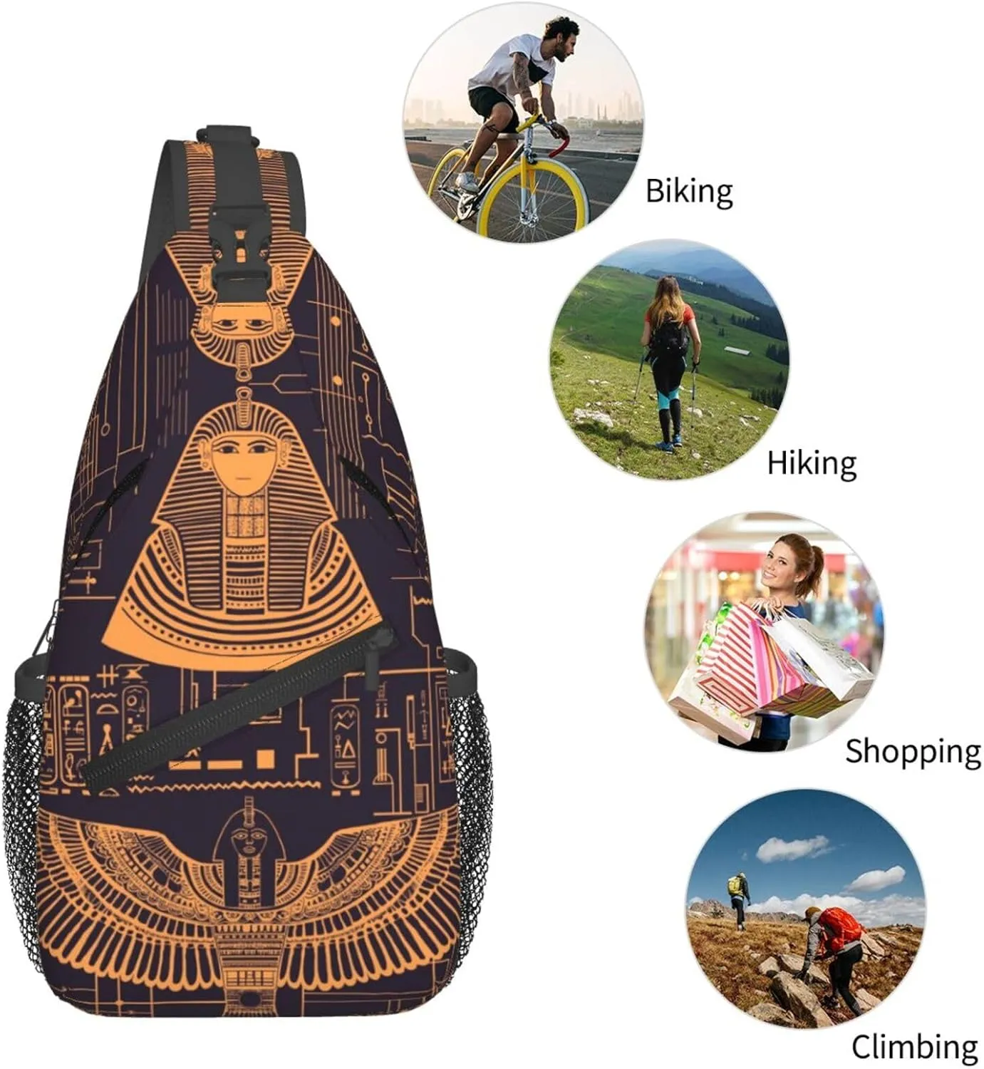 Ancient Egyptian Civilization Travel Sling Bag, Hiking Shoulder Pack, Adjustable Strap Multiple Compartments Unisex Outdoor Commuting Daypack