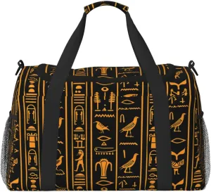 Ancient Egyptian Hieroglyph Duffle Bag for Travel Vintage Sports Gym Tote Carry On Bag Large Shoulder Weekend Overnight for Workout