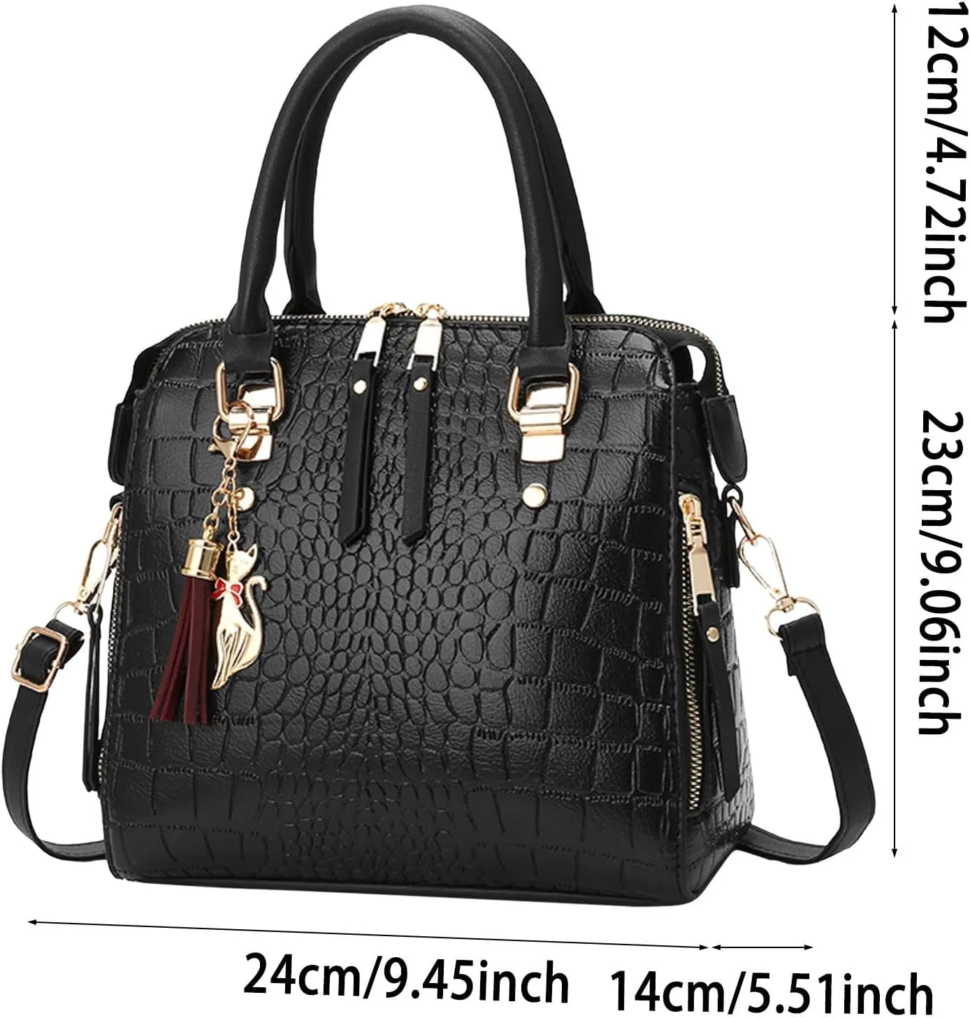 And Winter Stone Pattern Large Capacity Casual Shoulder Fashion Versatile Crossbody Bag Cat Messenger (Black, One Size)