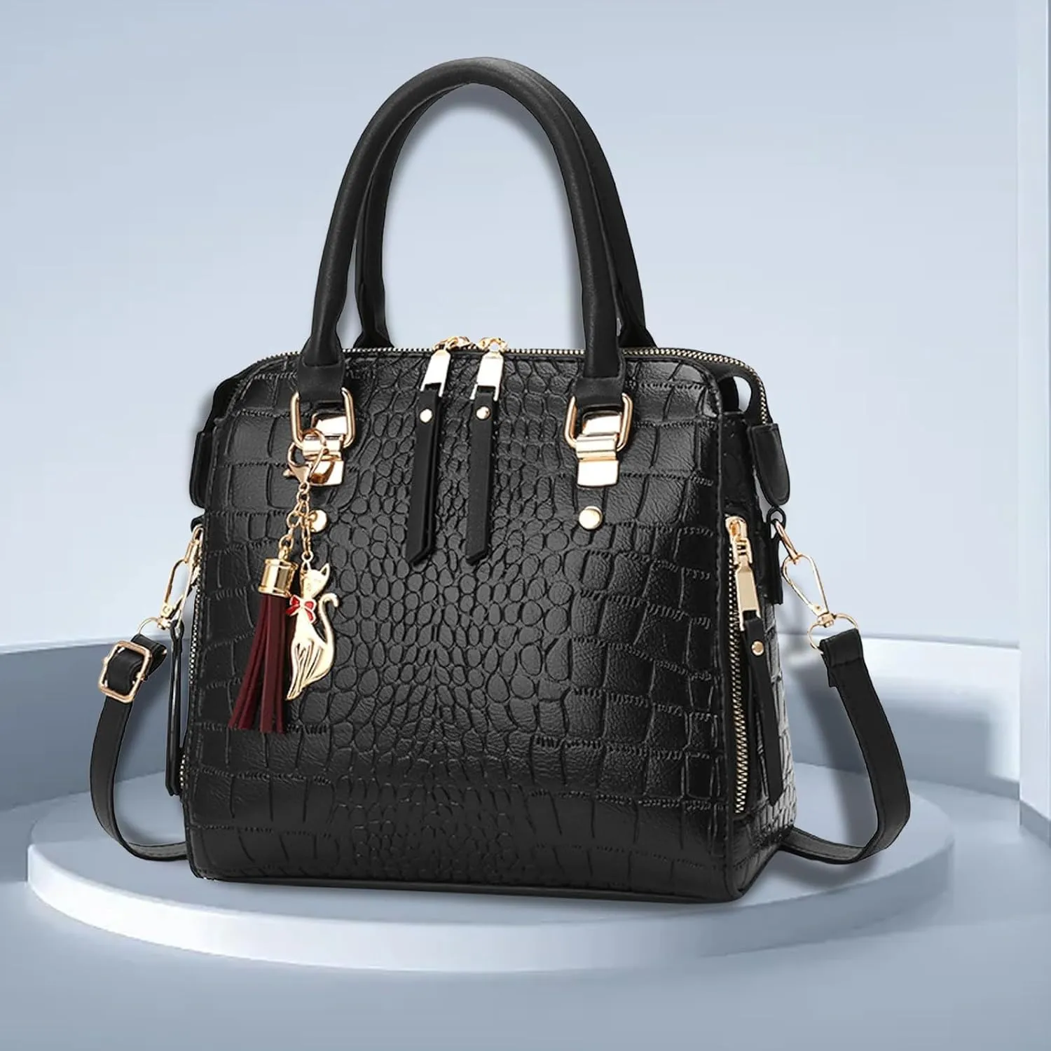 And Winter Stone Pattern Large Capacity Casual Shoulder Fashion Versatile Crossbody Bag Cat Messenger (Black, One Size)