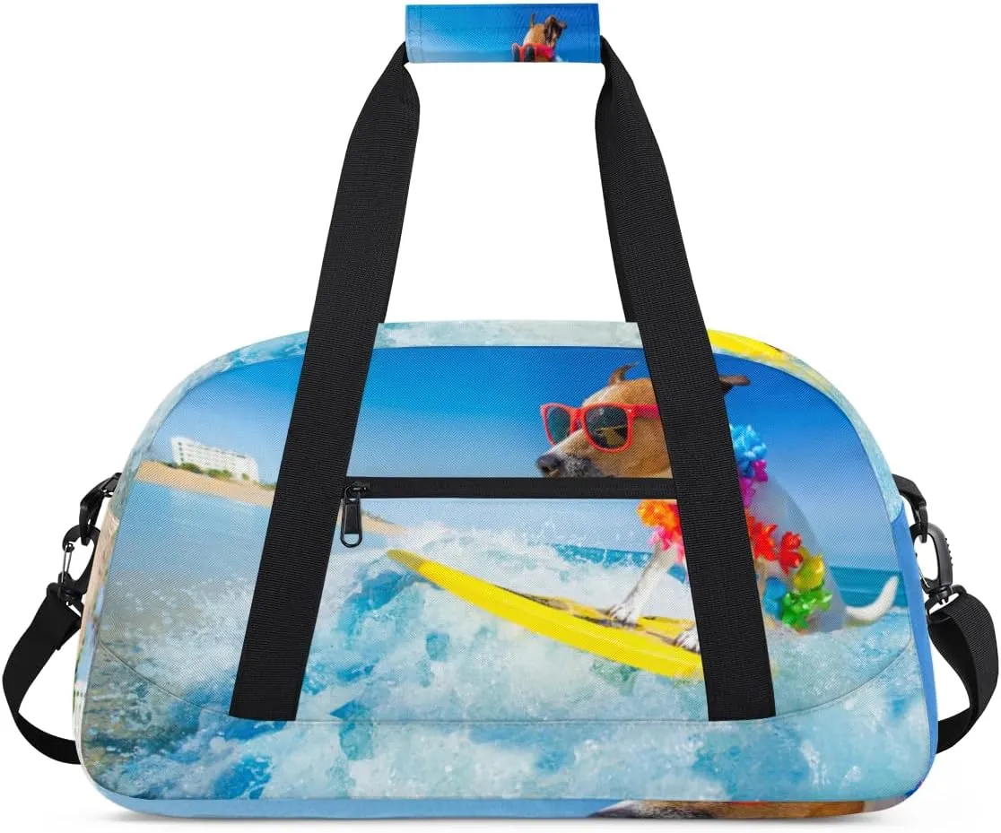 Animal Dog Gym Duffel Bag for Men Women Surfing Dog Sports Tote Bag with Adjustable Shoulder Strap for Dance Gymnastics Traveling Outdoor Camping Overnight Stay
