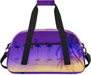 Animal Flamingo Gym Duffel Bag for Men Women Palm Trees Sports Tote Bag with Adjustable Shoulder Strap for Dance Gymnastics Traveling Outdoor Camping Overnight Stay